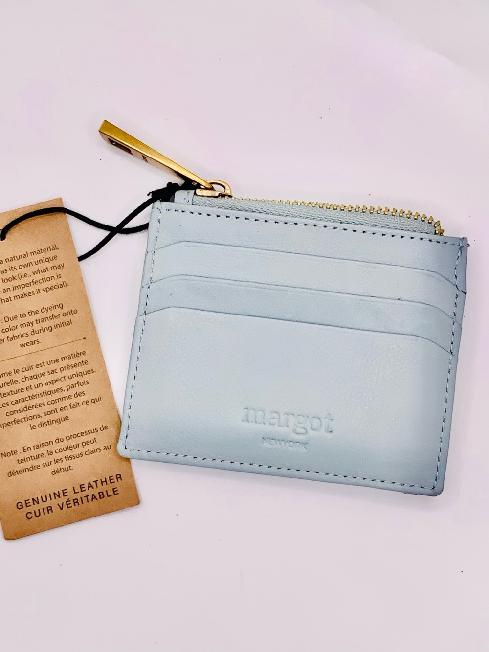 Margot Light Blue Leather Card Wallet with Gold Zip